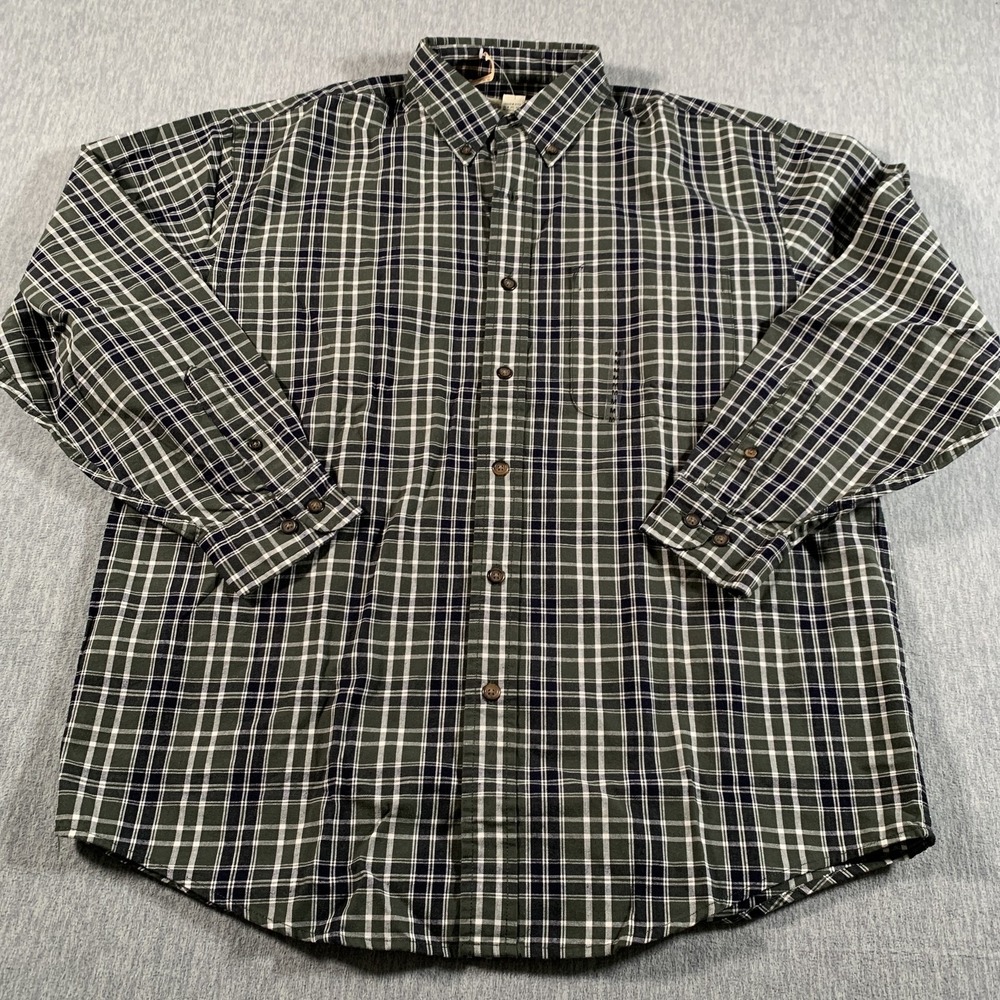 Eddie Bauer Shirt Mens Medium Green Plaid‎ Button Down Long Sleeve Oxford Cotton